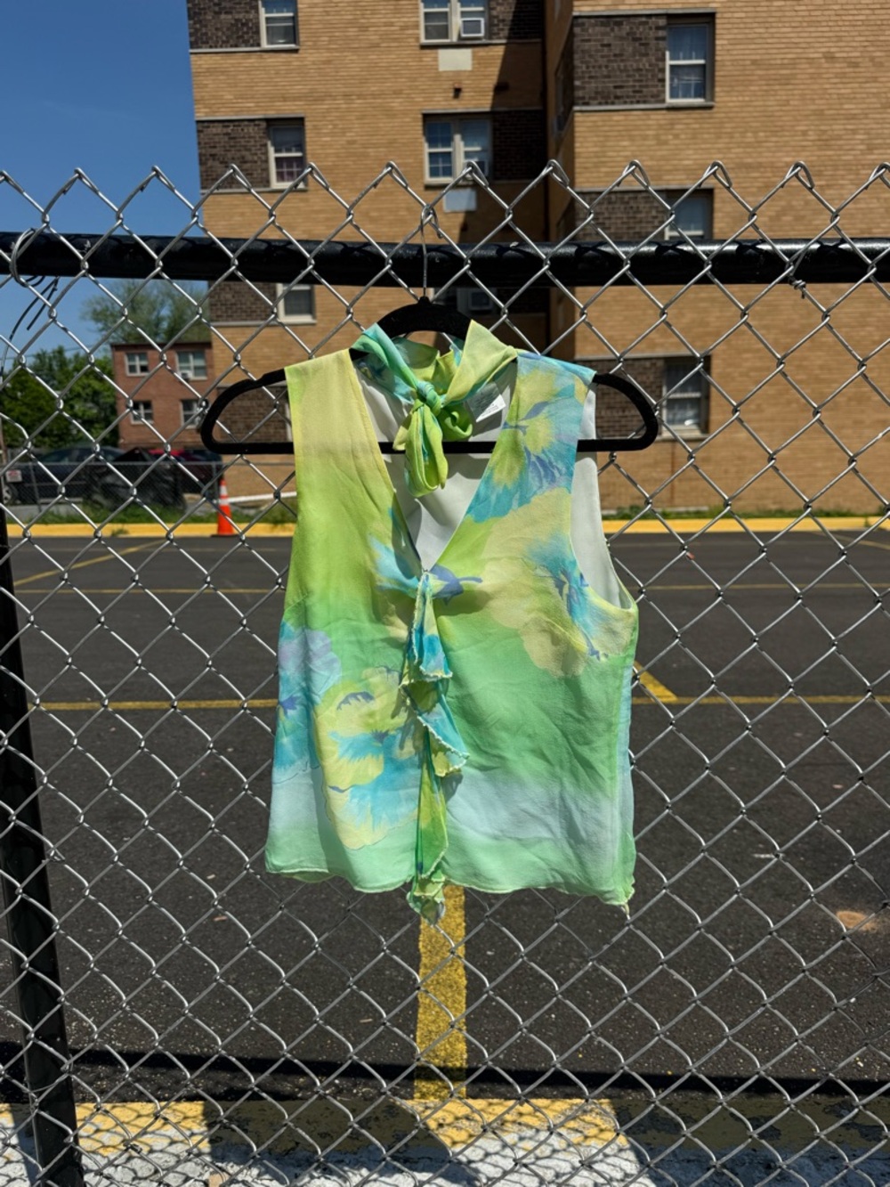 Worthington Green and Blue Floral Tie-Neck Sleeveless Top